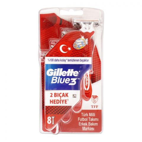 Gillette Blue 3 TFF Turk Milli Football Brand Disposable Razor, 8-Pack