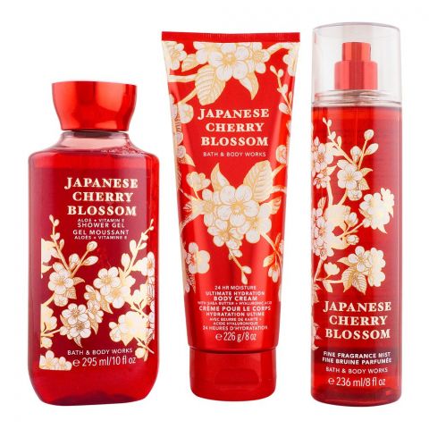 Bath & Body Works Japanese Cherry Blossom Set, Shower Gel + Body Cream + Fragrance Mist