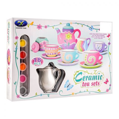 Rabia Toys Ceramic Tea Sets With Painting, 18-Pack, 868-E36