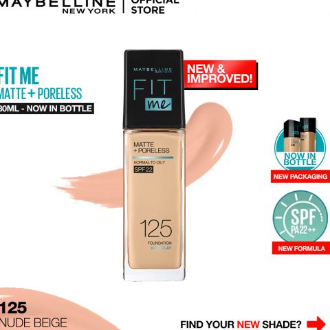 Maybelline New York New Fit Me Matte + Poreless Foundation, 125 Nude Beige, 30ml