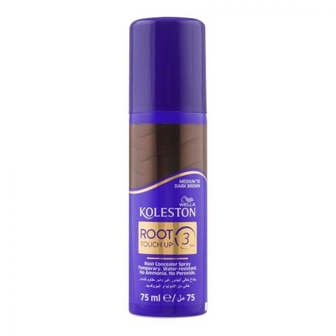 Wella Koleston Roots Touch Up 3 Sec Root Concealer Hair Spray, Medium To Dark Brown, 75ml