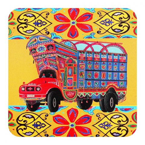 Star Shine Truck Art, Truck 02 3.5x3.5 Inch Wooden Coaster, WTM09