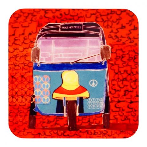 Star Shine Truck Art, Rickshaw 01 3.5x3.5 Inch Wooden Coaster, WTM10