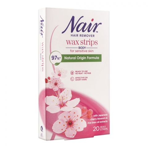 Nair Hair Remover 97% Natural Origin Formula Sensitive Skin Body Wax Strips, 20-Pack