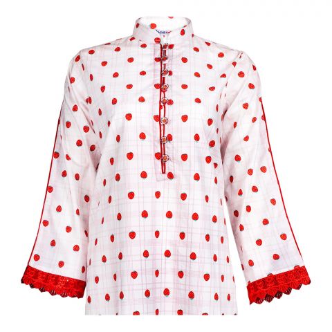 Basix Women's Loungewear Cotton Strawberry Lace Embellished Fancy Button Shirt, LS-501