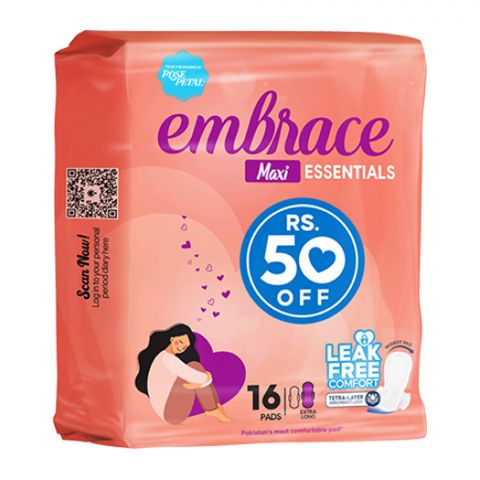 Embrace Essentials Maxi Pads, Extra Long, Value Pack, 16-Pack