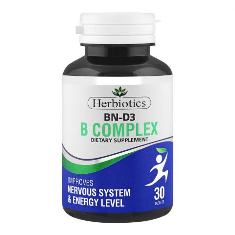 Herbiotics BN-D3 B Complex Dietary Supplement, Improves Nervous System & Energy Level, 30-Pack