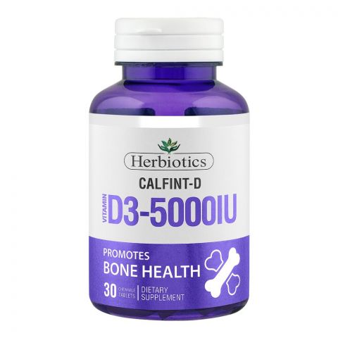 Herbiotics Calfint D Vitamin D3-5000IU Promotes Bone Health, Supplement Chewable Tablet, 30-Pack