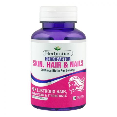 Herbiotics Herbifactor 2000mcg Biotin, For Lustrous Hair, Radiant Skin & Strong Nails, Dietary Supplement, 30-Pack