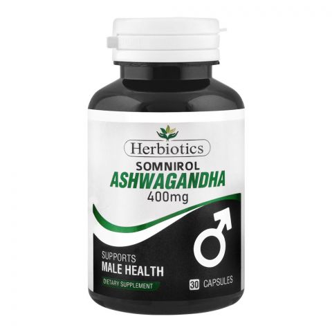 Herbiotics Somnirol Ashwagandha, Supports Male Health, 400mg Dietary Supplement, 30-Pack