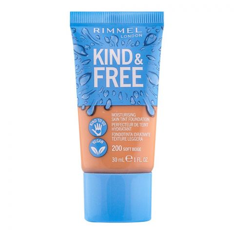 Rimmel Kind & Free Moisturizing Skin Tint Foundation, 200, Soft Beige, 30ml