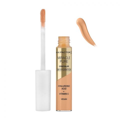 Max Factor Miracle Pure 24 Hours Hydration Hyaluronic Acid + Vitamin C Vegan Concealer, 03, 7.8ml