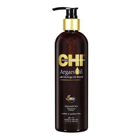 CHI Argan Oil With Moringa Oil Blend 90% Natural Sulfate & Paraben-Free Shampoo, 355ml