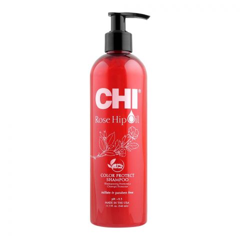 CHI Rose Hip Oil 87% Natural Sulfate & Paraben-Free Color Protect Shampoo, 355ml