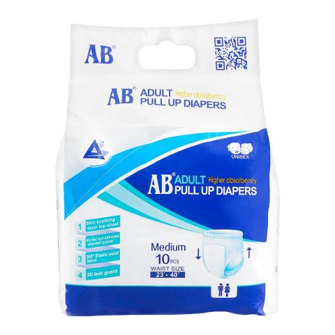 AB Adult Pull-Up Diaper, 23 Inches - 40 Inches, Medium, 10-Pack