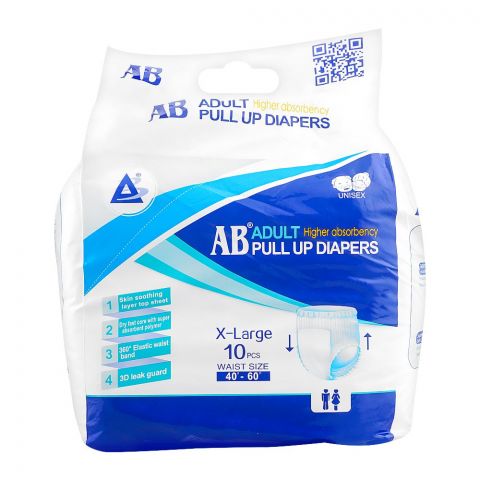 AB Adult Pull-Up Diaper, 40 Inches - 60 Inches, X-Large, 10-Pack