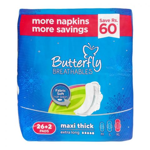 Butterfly Breathables Maxi Thick Extra Large, Value Pack, 26+2-Pack