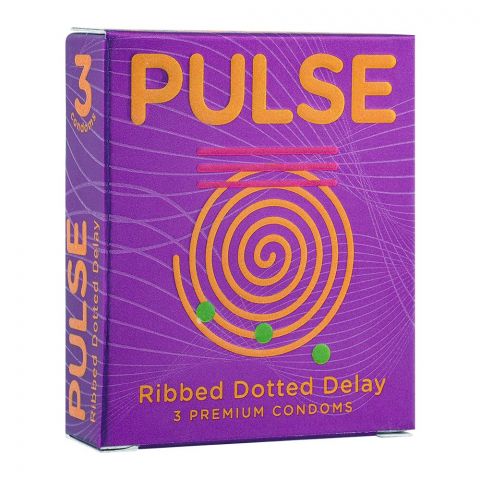 Pulse Ribbed Dotted Delay Premium Condoms, 3-Pack