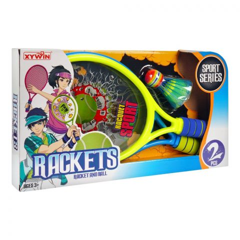 Rabia Toys Sport Series Racket And Shutter Cock W/Ball Set 2-Pack, Yellow & Blue, For 3+ Years, 9904A