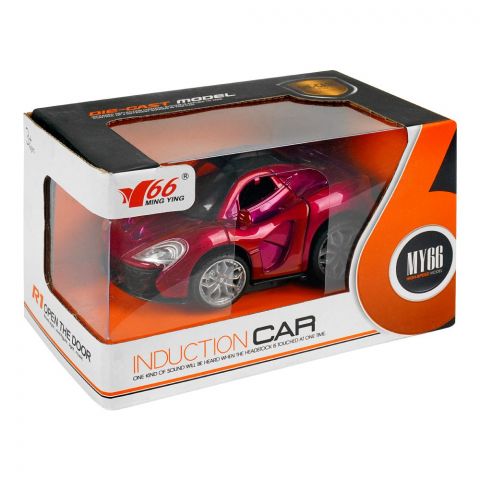 Rabia Toys Metal Pull Back Induction Car, W/Light & Music Metallic Maroon, For 3+ Years, MY66-Q1434