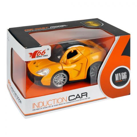 Rabia Toys Metal Pull Back Induction Car, W/Light & Music Yellow, For 3+ Years, MY66-Q1434