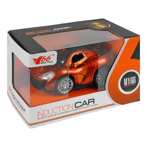 Rabia Toys Metal Pull Back Induction Car, W/Light & Music Metallic Orange, For 3+ Years, MY66-Q1434