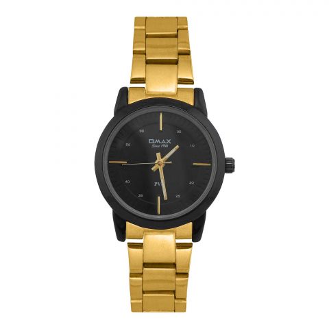 Omax Women's Black Round Dial & Background With Yellow Gold Chain Analog Watch, ASL002BG02