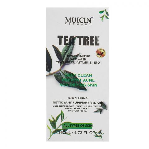Muicin Tea Tree Triple Benefits Deep Clean Face Wash, For All Skin Types, 120ml