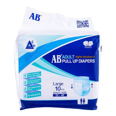 AB Adult Pull Up Diaper, 32 Inches - 48 Inches, Large Size, 10-Pack