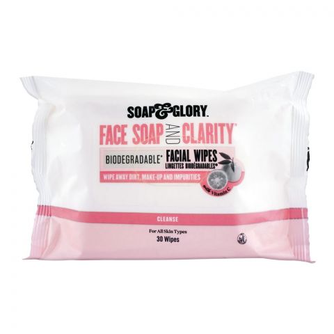 Soap & Glory Face Soap & Clarity Biodegradable Facial Wipes, 30-Pack