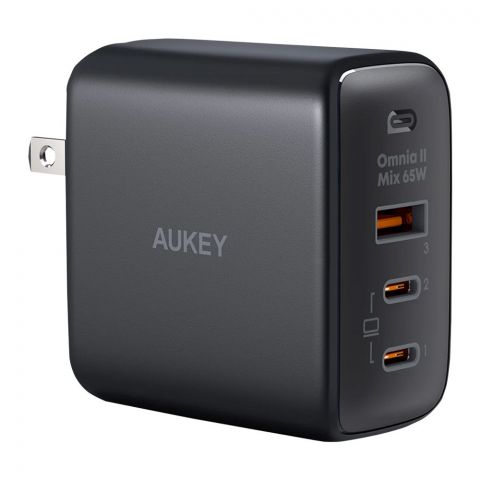 Aukey Omnia II Mix 65W 3-Port PD Wall Charger, Black, PA-B6T