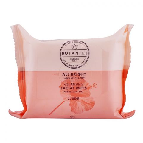 Boots Botanics All Bright With Hibiscus Cleansing Facial Wipes, For All Skin Types, 25-Pack