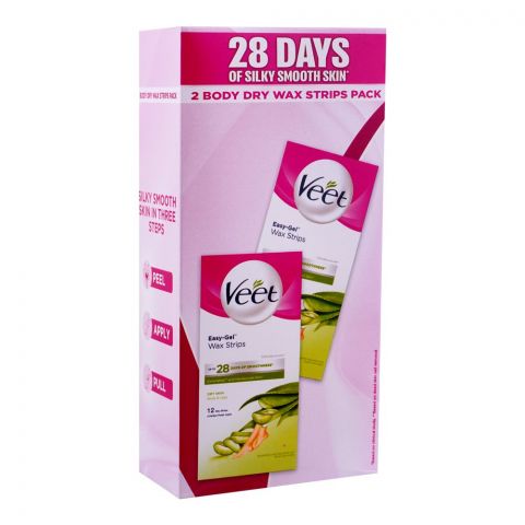 Veet Easy-Gelwax Aloe Vera & Green Tea Scent Dry Skin Wax Strips, 2-Pack, Save Rs.100/-