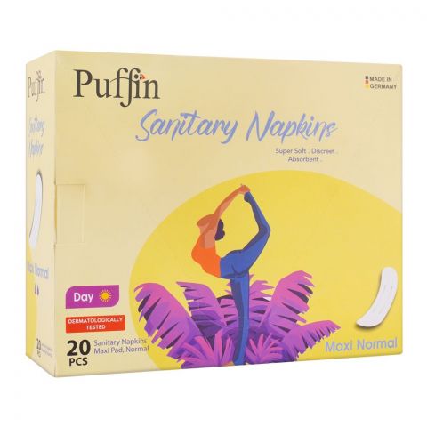 Puffin Sanitary Napkins Day Maxi Normal Pads, 20-Pack