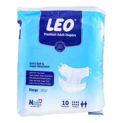 Leo Premium Adult Diapers X-Large, 44 x 65 Inches, 10-Pack