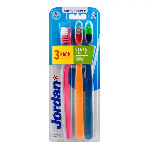 Jordan Clean Smile Toothbrush, Soft, 3-Pack