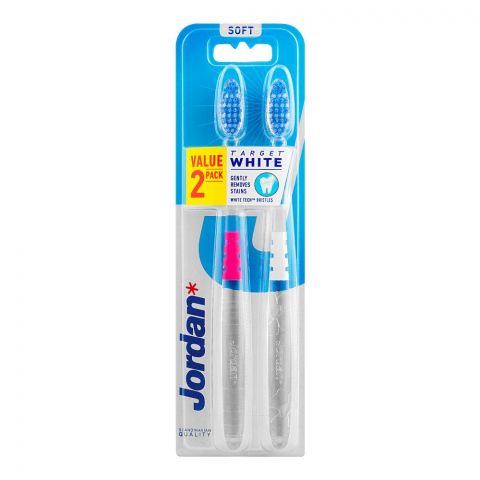 Jordan Target White Toothbrush, Soft, 2-Pack