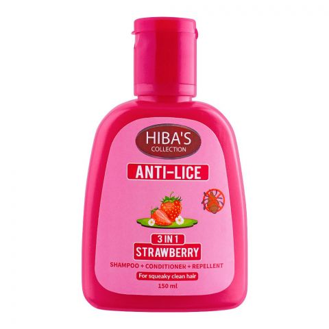 Hiba's Collection Anti Lice 3-In-1 Strawberry Shampoo + Conditioner + Repellant, For Squeaky Clean Hair, 150ml