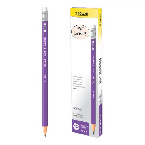 Dollar My Pencil Black Lead Pencil With Eraser, Purple Body, 12-Pack, PH456