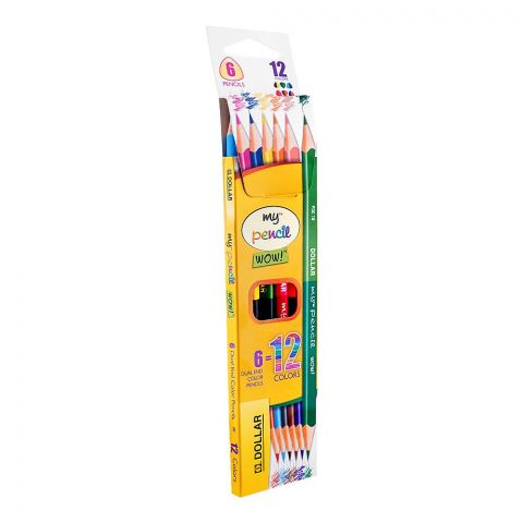 Dollar My Pencil Wow! Dual End Color Pencils, 12 Colors Assorted, 6-Pack, PDC16