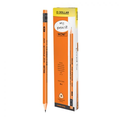 Dollar My Pencil Wow! Black Lead Pencil With Eraser HB 2, Orange Body, 12-Pack, PT222