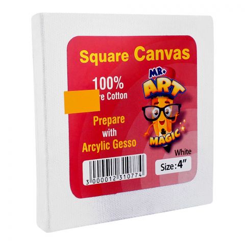 Mr. Art Magic 100% Pure Cotton Canvas Square, 4 Inches, White, 516-3104