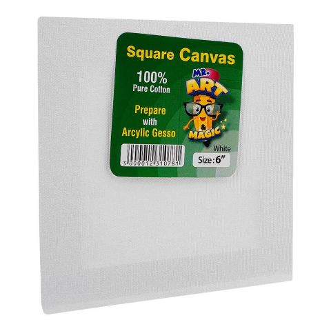 Mr. Art Magic 100% Pure Cotton Canvas Square, 6 Inches, White, 517-3106