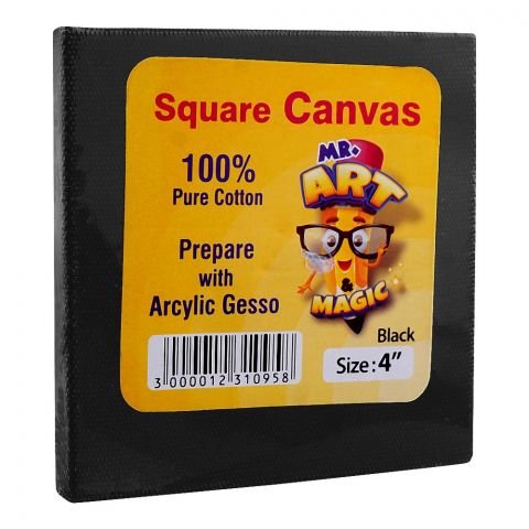 Mr. Art Magic 100% Pure Cotton Canvas Square, 4 Inches, Black, 534-3804