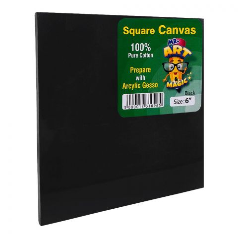 Mr. Art Magic 100% Pure Cotton Canvas Square, 6 Inches, Black, 535-3806