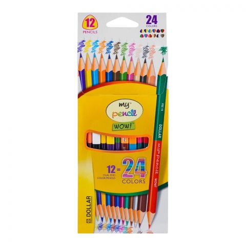 Dollar My Pencil Wow! Dual End Color Pencils 24 Colors Assorted, 12-Pack, PDC15