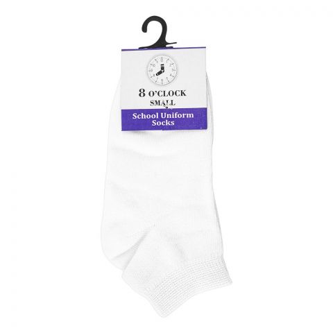 8 O'Clock School Uniform Ankle Socks, Small, White
