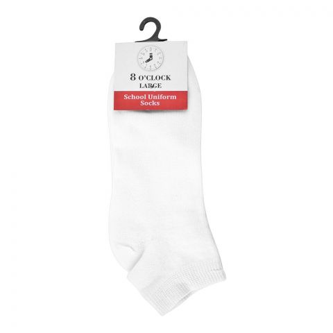 8 O'Clock School Uniform Ankle Socks, Large, White