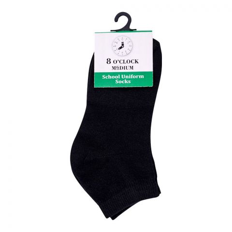 8 O'Clock School Uniform Ankle Socks, Medium, Black