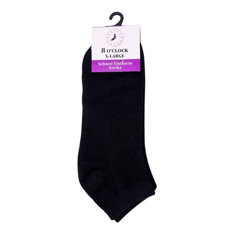 8 O'Clock School Uniform Ankle Socks, X-Large, Black